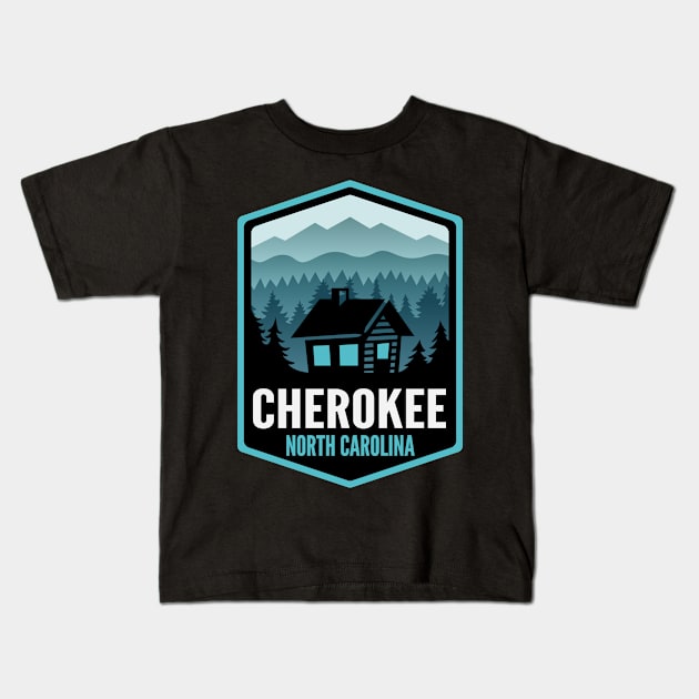 Cherokee North Carolina Mountain Town Cabin Kids T-Shirt by HalpinDesign